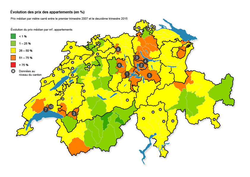 Les prix de l'immobilier sur une carte de la Suisse